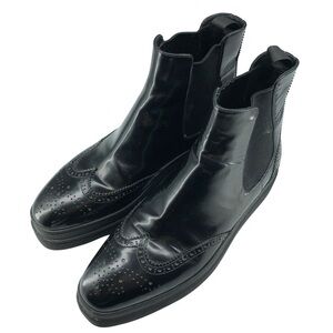 Prada Black Leather Brogue Chelsea Platform Boots Size 38